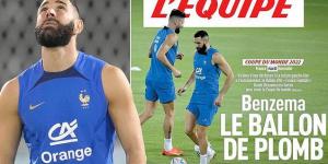 French newspaper L'Equipe brand Karim Benzema's injury 'The Lead Balloon' as the Ballon d'Or winner is ruled OUT of the World Cup just days before France's opening game against Australia 