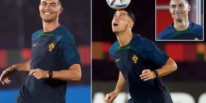 Something to smile about, Cristiano? Grinning Ronaldo is seen for the first time since having his Manchester United contract ripped up... with the Portugal star now desperate to impress at the World Cup in his bid to find a new club