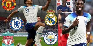 Jude Bellingham will spark a £130m bidding war between Man City, United, Liverpool, Chelsea and Real Madrid next summer after World Cup heroics against Iran... while Bukayo Saka is in talks to TRIPLE £70,000-a-week wages at Arsenal