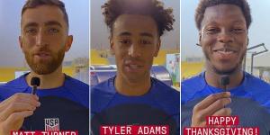 Tyler Adams, Matt Turner, Yunus Musah and the USMNT celebrate Thanksgiving from Qatar in heartwarming video as they reveal what they're grateful for ahead of England showdown