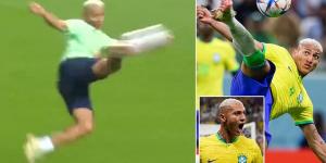 Did you have that planned Richarlison? Footage shows Brazil forward perfectly replicating his incredible bicycle kick against Serbia in training - days before pulling off the goal of the tournament contender 