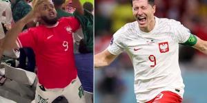 Switching teams! Saudi Arabia fan hilariously rips off his shirt to reveal he is wearing a Robert Lewandowski jersey underneath - straight after the Poland striker had scored against his side in their World Cup clash