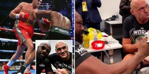 Tyson Fury and Dereck Chisora tuck into burgers straight after their heavyweight title fight, as Del Boy jokes 'my jaw is hurting' after being dominated by the Gypsy King