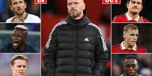 Man United 'must qualify for the Champions League AND sell players' if Erik ten Hag wants a new striker and midfielder this summer... with Kane, Osimhen and De Jong possible targets and Maguire, Wan-Bissaka and Van de Beek potentially on way out 