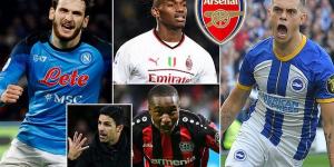 The Napoli forward dubbed 'Kvaradona', a wantaway Brighton star and a Barcelona player who only moved to Spain last year... five wingers Arsenal could go for after missing out on top target Mykhailo Mudryk 