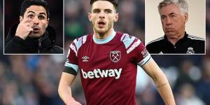 Real Madrid 'rule out a move for Arsenal's top summer target Declan Rice'... after the West Ham midfielder 'gave his word' he would join Mikel Arteta's Gunners