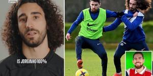 'I read it yesterday, but NO?!': Oblivious Marc Cucurella cannot hide his shock after learning of Jorginho's switch to Arsenal... as interviewers ask the left-back to change his answer when he labels his on-the-move team-mate as Chelsea's smartest player 