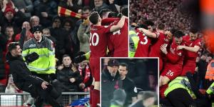 Merseyside Police arrest 16-year-old pitch invader who collided with Andy Robertson in 7-0 thrashing of Man United... as Liverpool launch investigation into 'unacceptable and dangerous' act that left Jurgen Klopp furious