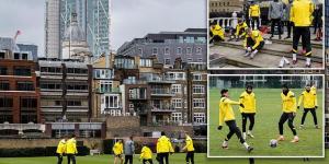 Borussia Dortmund train on a bobbly £1,000-an-hour hired pitch at the Artillery Ground in Moorgate, hours before they face Chelsea in the Champions League - but it's a big step up from nine years ago!