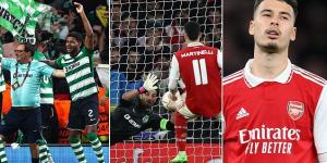 Arsenal crash OUT of the Europa League after penalty shootout defeat by Sporting Lisbon as Gabriel Martinelli has crucial spot-kick saved... after Pedro Goncalves' stunning long-range equaliser