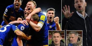 Jamie Carragher says Newcastle's win at Nottingham Forest has thrown Man United BACK into the top-four race... as Gary Neville admits he is STUNNED to see the Magpies fighting for the Champions League places so soon after their Saudi takeover