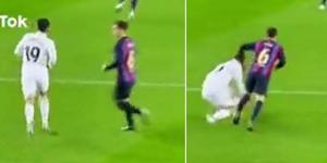 Barcelona's teenage star Gavi appears to take revenge on Real Madrid's Dani Ceballos by wiping him out off the ball in Sunday's El Clasico... after the former Arsenal star pulled his hair in January's Spanish Super Cup final 
