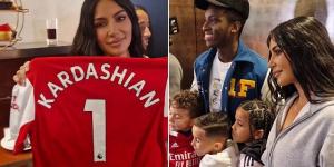 Arsenal share new clip of Kim Kardashian's visit to the Emirates, with striker Eddie Nketiah seen giving reality TV superstar a personalised shirt and meeting son Saint West