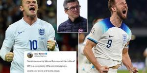 Joey Barton claims Wayne Rooney was 'levels and levels above' Harry Kane after the Tottenham man broke his England scoring record, as the Bristol Rovers manager also places Alan Shearer and Michael Owen above him 