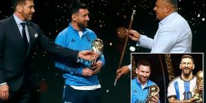Lionel Messi is given ceremonial baton in bizarre CONMEBOL tribute which hands him 'leadership and command of world football'... at emotional ceremony where the Argentina legend's life-size statue is unveiled for the first time