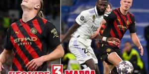 Erling Haaland is handed a THREE out of 10 by L'Equipe AND Marca in brutal verdict of his quiet night for Man City against Real Madrid after being 'extinguished' by Antonio Rudiger... having had just 21 touches of the ball
