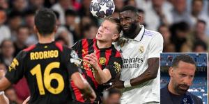 'That's the best I've seen a centre-back pairing play him!': Pundits marvel at Antonio Rudiger's performance for Real Madrid against Man City... as German is credited with shutting out  Erling Haaland during first-leg draw