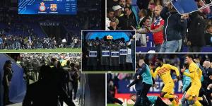 New footage shows Barcelona players confronting furious Espanyol fans who'd stormed the pitch and chased them down the tunnel as they celebrated LaLiga title win 