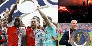 Feyenoord WIN the Eredivisie title for only the second time this CENTURY as Idrissi, Gimenez and Paixao goals cap off a 3-0 win against Go Ahead Eagles in Rotterdam... amid victorious boss Arne Slot's links to Tottenham  