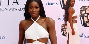 AJ Odudu flaunts her incredible figure in white cut-out dress on the BAFTA red carpet after partying until 5am at Eurovision in Liverpool