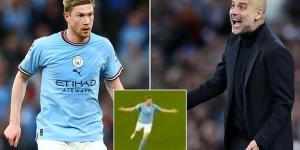 Kevin de Bruyne loses his cool with Pep Guardiola as the pair are seen rowing mid-game during Man City's win over Real Madrid... with the Belgian gesturing FURIOUSLY at his manager after giving the ball away