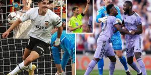 Valencia 1-0 Real Madrid: Los Blancos' woes continue as Diego Lopez's first half strike condemns them to a late defeat after thrashing by Man City... with Vinicius Jr SENT OFF for striking Hugo Duro - moments after claiming he was racially abused 