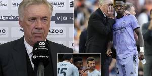 'I don't want to talk about football': Carlo Ancelotti REFUSES to answer journalist's question about Real Madrid's loss to Valencia and defends Vinicius Jnr after he was subjected to racist abuse