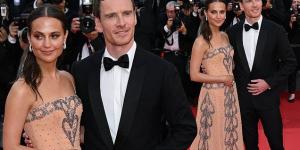 Alicia Vikander wows in a bejewelled blush gown as she makes rare red carpet appearance with husband Michael Fassbender at 76th Cannes Film Festival premiere of Firebrand