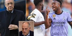 Florentino Perez demands change from LaLiga's 'refereeing structure' after Vinicius Jnr was subjected to racist abuse AGAIN as the club president insists the Brazilian is being 'held responsible'