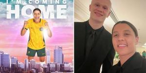 Matildas champion Sam Kerr shares image with Erling Haaland after they both collected Footballer of the Year Trophies - but Aussies have no idea who the Man City superstar is!