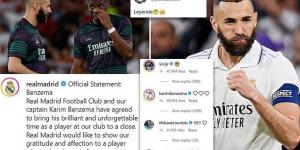 'I will have our videos as inspiration and memories of an unforgettable time': Vinicius Jnr leads the tributes as Real Madrid stars past and present react to the club's announcement that Karim Benzema will leave the Santiago Bernabeu this summer 