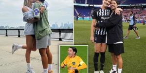 Matildas superstar Sam Kerr passionately kisses her American girlfriend Kristie Mewis as they're reunited in New York before becoming rivals at the World Cup