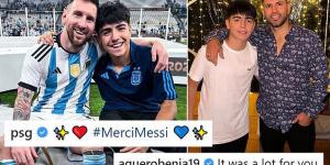 'He was a lot for you!': Sergio Aguero's son, Benjamin, claims his godfather Lionel Messi was too much for PSG as the youngster goes viral with scathing Instagram comment