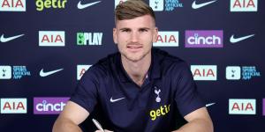 Tottenham CONFIRM loan signing of ex-Chelsea flop Timo Werner ahead of Sunday's clash with Man United... with a £14.5million option to sign the German international in the summer