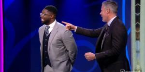 Xavi FORGETS to say hello to Micah Richards after Barcelona's Champions League draw with Napoli despite greeting CBS co-pundits... as Jamie Carragher jokes: 'Do you know who he is?'