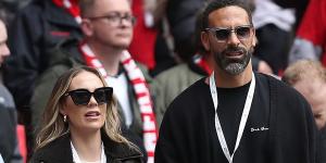 Rio and Kate Ferdinand enjoy a family day out watching the footballer's old team Manchester United in the FA Cup semi final at son Cree's 'first match'