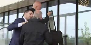 Sky Sports reporter is manhandled by security as he asks beaming Feyenoord boss Arne Slot about the Liverpool job