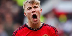 Rasmus Hojlund is spotted looking bemused at Erik ten Hag's decision to substitute Kobbie Mainoo in Man United's draw with Burnley - which sparked furious reaction from fans