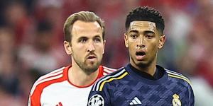 Jude Bellingham gets in Harry Kane's ear before crucial Bayern Munich penalty - but is unable to stop his England teammate putting the Germans ahead against Real Madrid in the Champions League semi-final