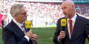 Gary Lineker leaves Erik ten Hag looking FURIOUS - as he puts Man United boss on the spot about his future in awkward FA Cup final interview