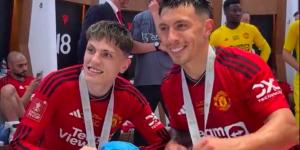 INSIDE Manchester United's FA Cup celebrations: Wembley hero Mainoo hailing 'G.O.A.T Amadinho', Garnacho and Martinez draping the Argentine flag on the trophy and Victor Lindelof kicking back with a can of Carling!