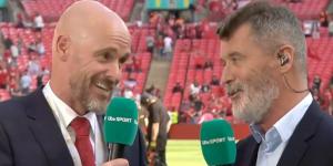 Roy Keane sees the funny side as Erik ten Hag makes cheeky dig at pundit's managerial record after Man United's FA Cup final win