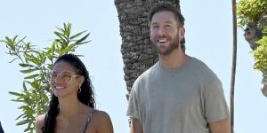 Calvin Harris and his wife Vick Hope look every inch the happy couple as they enjoy a stroll in Sitges after Scott Mills' wedding