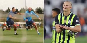 Erling Haaland is labelled a 'monster' as fans react to 'ridiculous' footage of Man City striker's relentless goalscoring in training