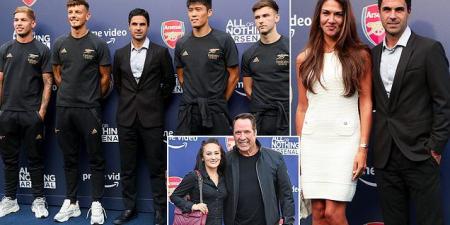 The red (and white) carpet! Mikel Arteta gets first glimpse of new All or Nothing series at special London screening with Arsenal boss leading host of past and present Gunners stars... as Ben White insists players didn't notice Amazon's cameras