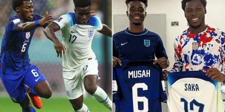 'Grateful to have crossed paths on football's biggest stage': USMNT star Yunus Musah swaps shirts with his old Arsenal teammate Bukayo Saka after starring in the 0-0 tie with England