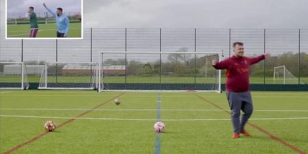 Darts sensation Luke Littler shows off his impressive football skills in YouTube crossbar challenge... as the teenage star shines on the pitch while wearing Man United training gear