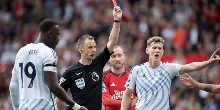 Red card and penalty at Man United, Paul Tierney wrongly giving the ball back to Liverpool... and Ivan Toney's foam skullduggery: The referee decisions that have angered Nottingham Forest this season