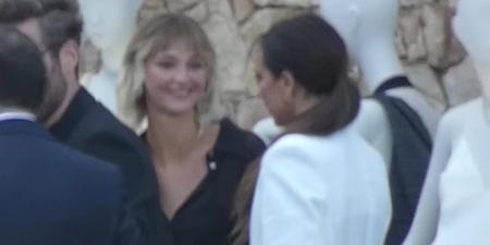 Mia Regan sweetly embraces Victoria Beckham as they reunite at her Mango launch event in Spain - after skipping the designer's 50th birthday bash