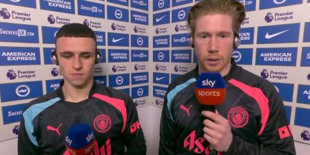 Kevin De Bruyne reveals which position he sees Phil Foden playing for Man City in the future as he says team-mate 'has gone up another level' this season after Brighton brace
